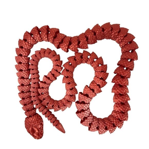 Year of the Snake Articulating 3DPrint 5' Long Carmine Red Silk Color Décor Gift - Picture 3 of 5